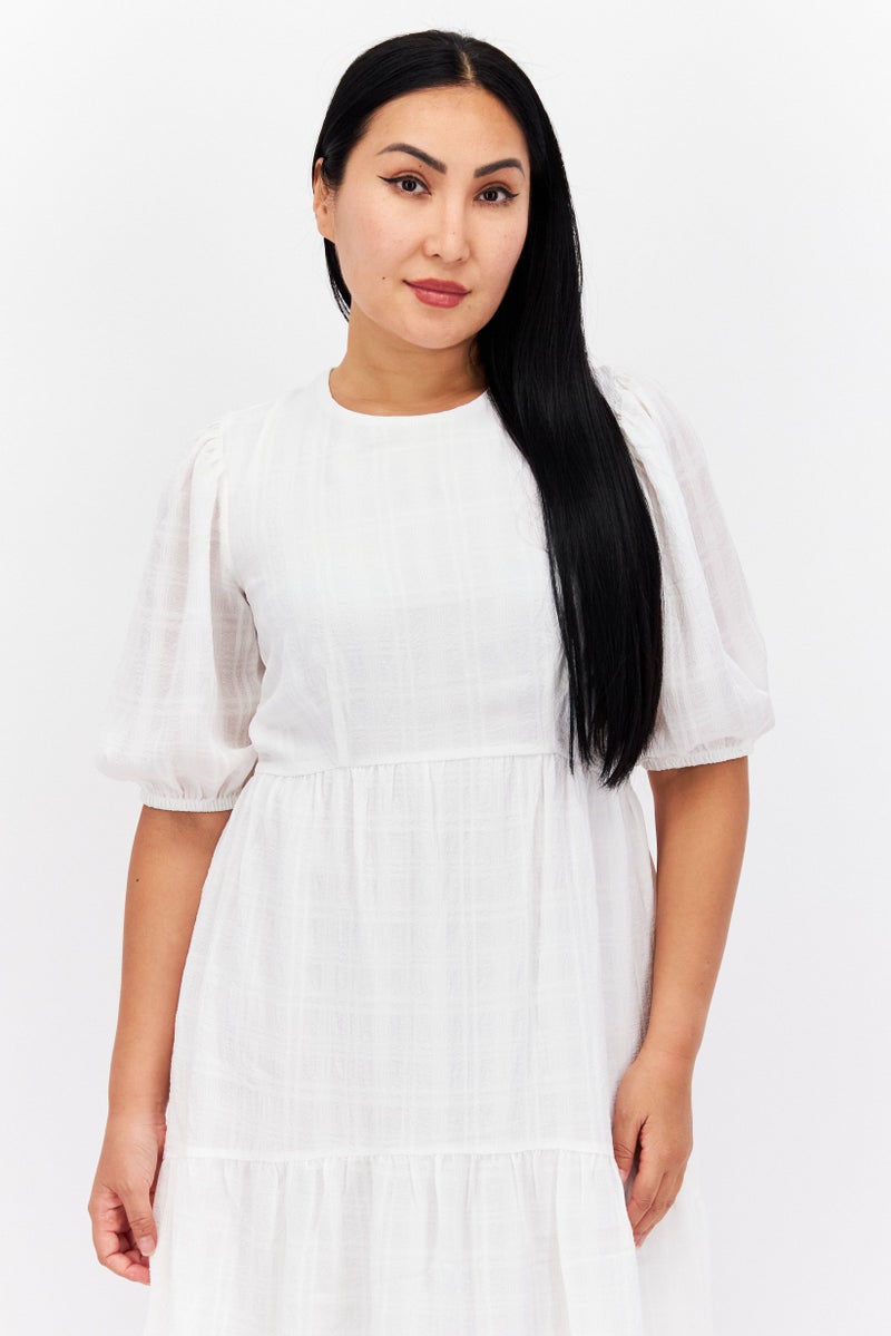 Women Plain Midi Dress, White