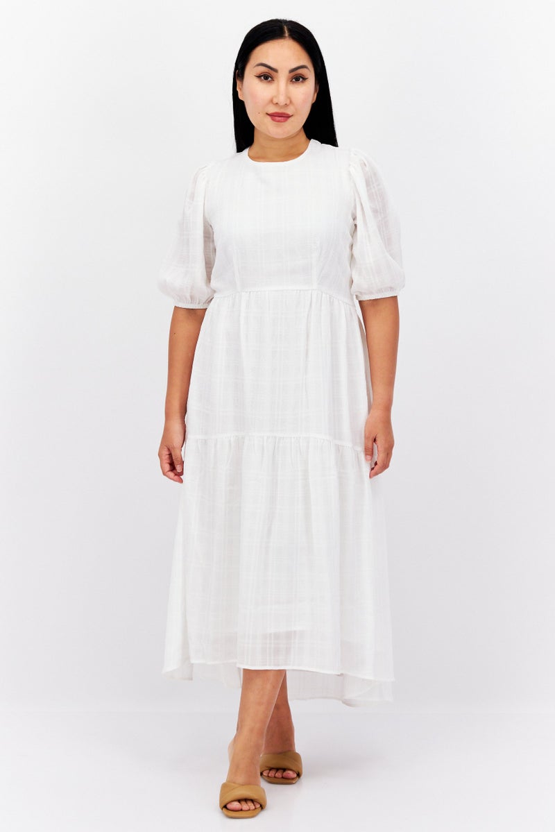 Women Plain Midi Dress, White