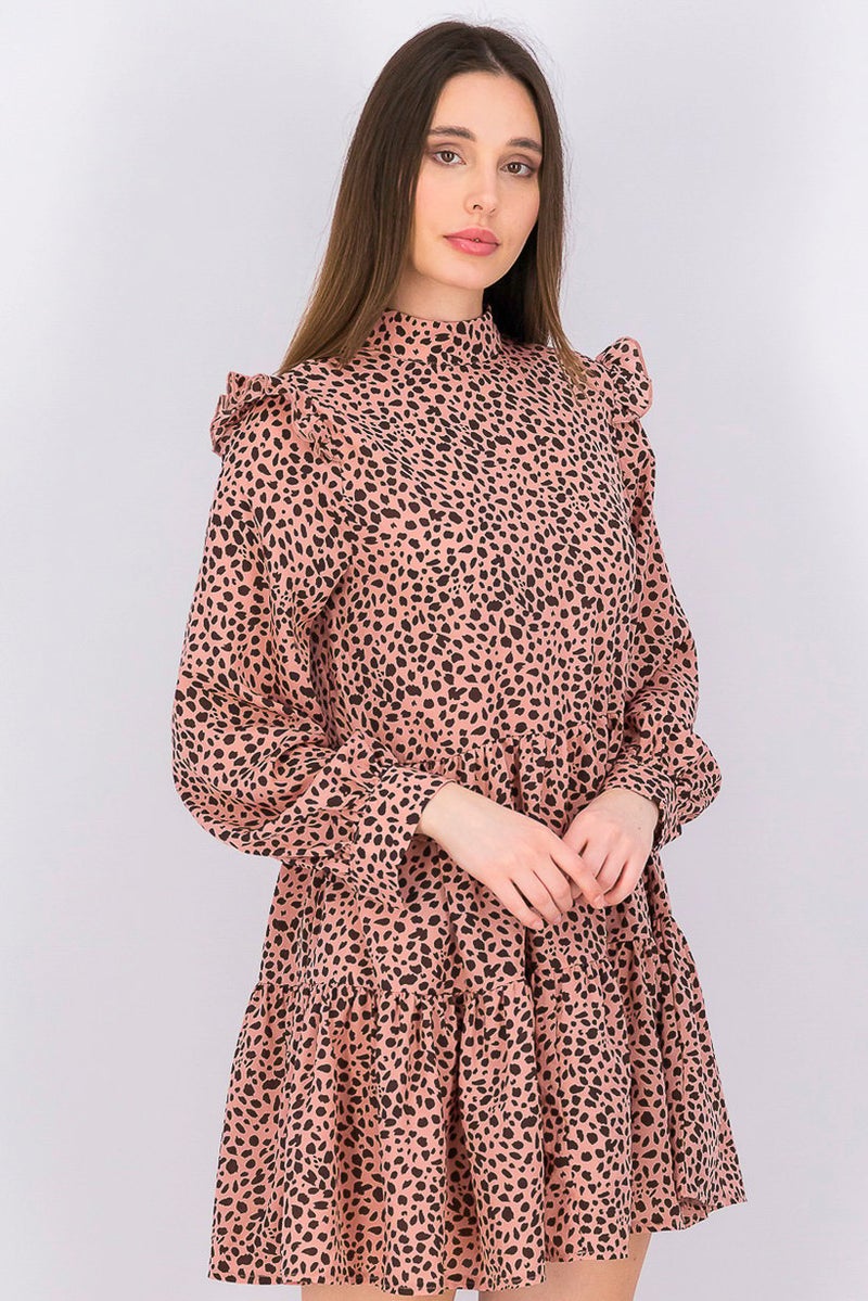 Women Animal Print Mini Casual Dress, Pink