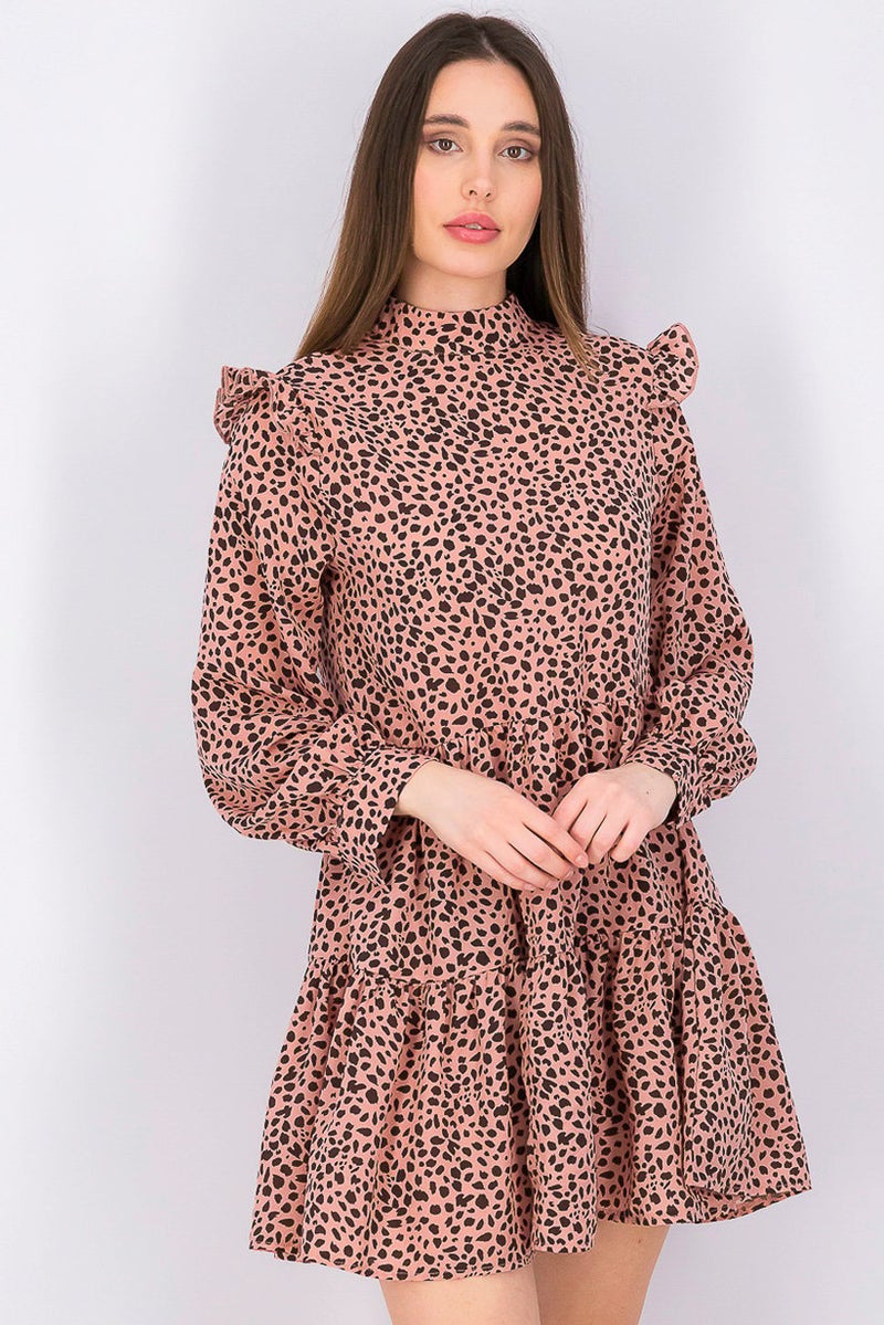 Women Animal Print Mini Casual Dress, Pink