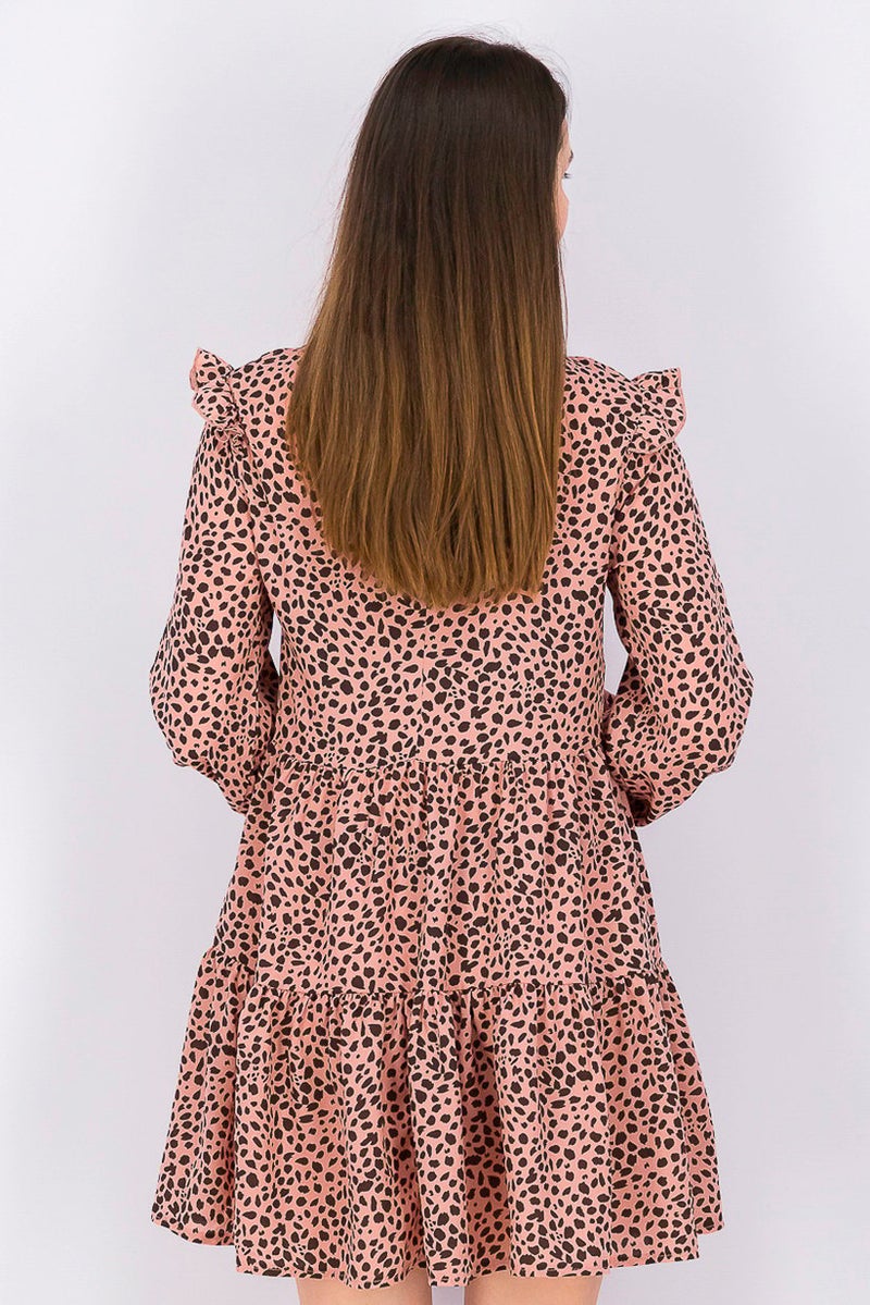 Women Animal Print Mini Casual Dress, Pink