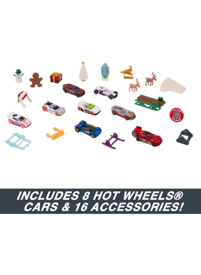 Toy Car Set, 2023 Advent Calendar With 8 1:64 Scale Vehicles, 16 Accessories & Playmat For Kids & Collectors