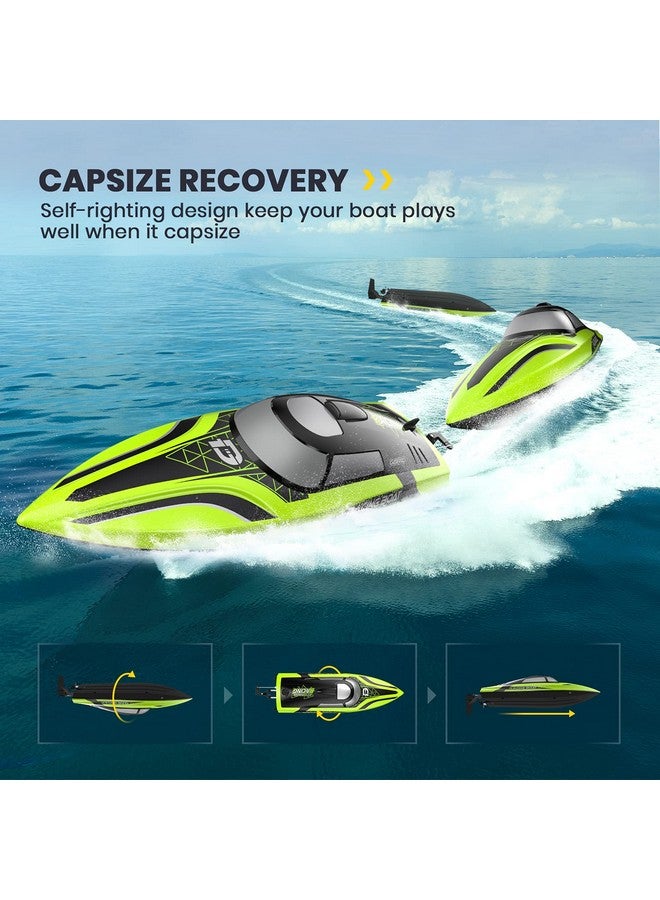 Rc Boat With Led Light 30+ Mins Self Righting Remote Control Boat For Pools & Lakes 20+ Mph 2.4Ghz Racing Boats 2 Battery Pool Toys For Kids Radio Controlled Watercraft