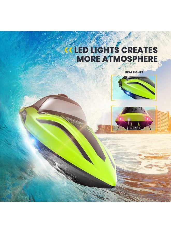 Rc Boat With Led Light 30+ Mins Self Righting Remote Control Boat For Pools & Lakes 20+ Mph 2.4Ghz Racing Boats 2 Battery Pool Toys For Kids Radio Controlled Watercraft