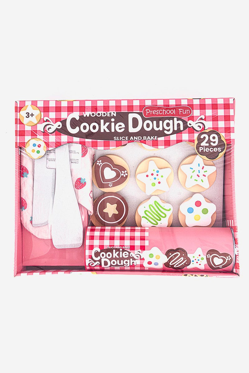 29 Pcs Wooden Cookie Dough Slice And Bake, Cream/Red Combo