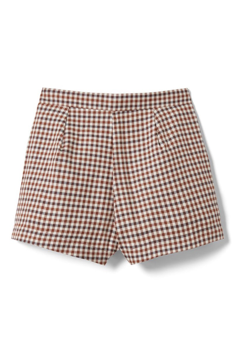 Kids Girl Gingham Basic Short, Brown Combo