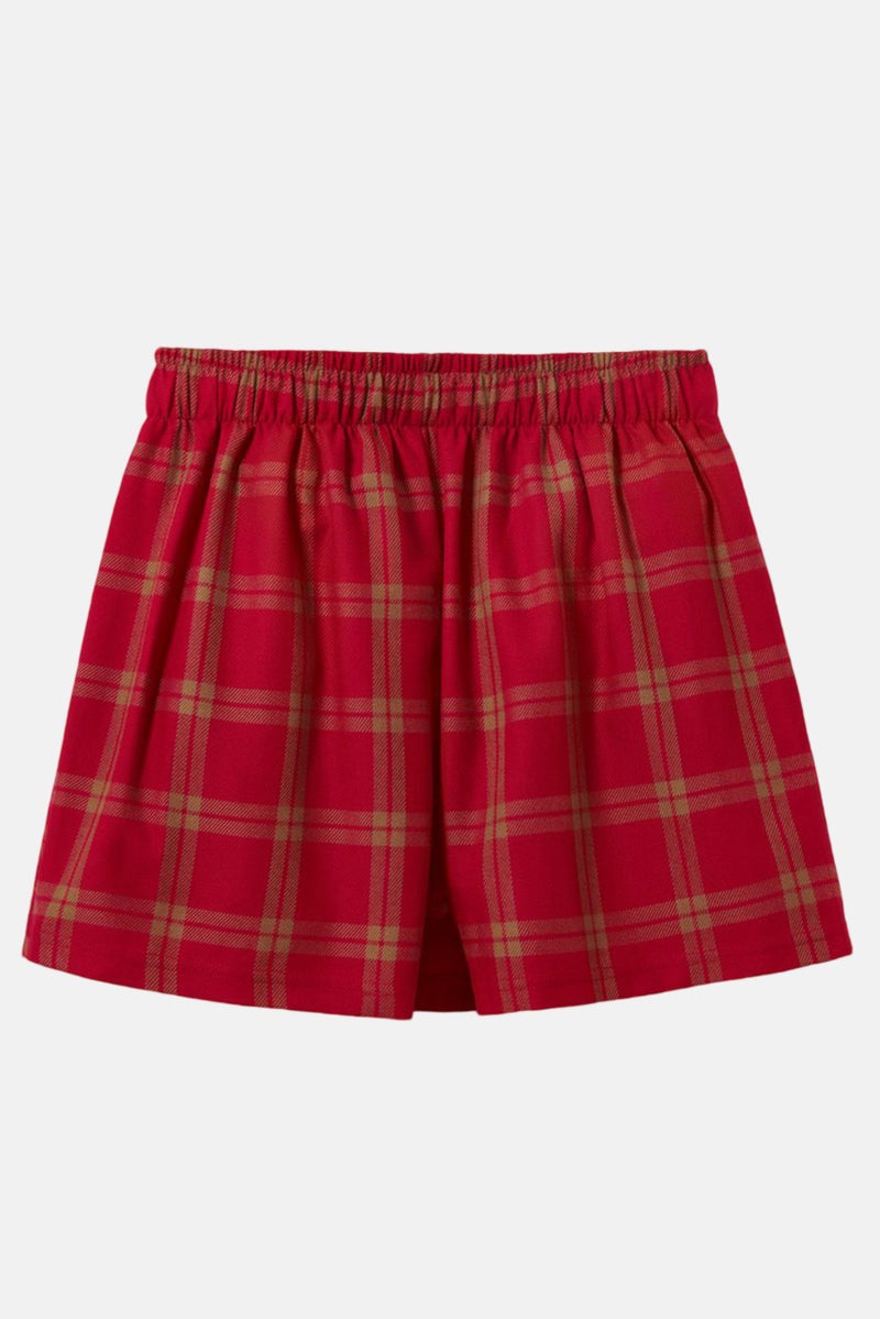 Kids Girl Checkered Pull On Mini Skirts, Red