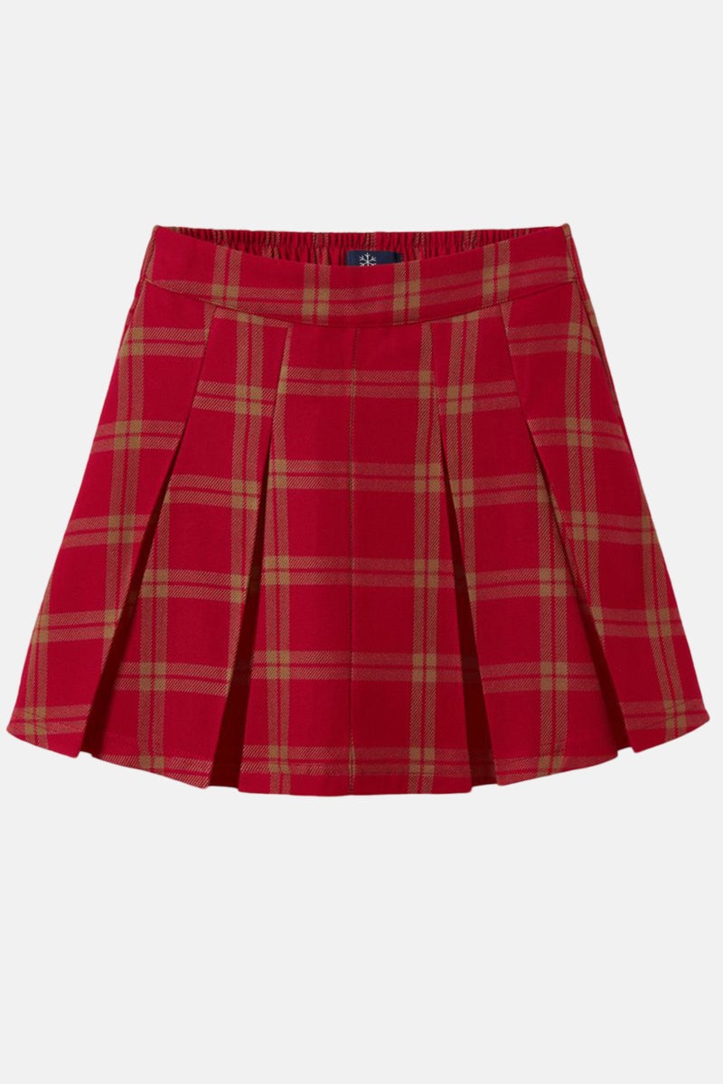 Kids Girl Checkered Pull On Mini Skirts, Red