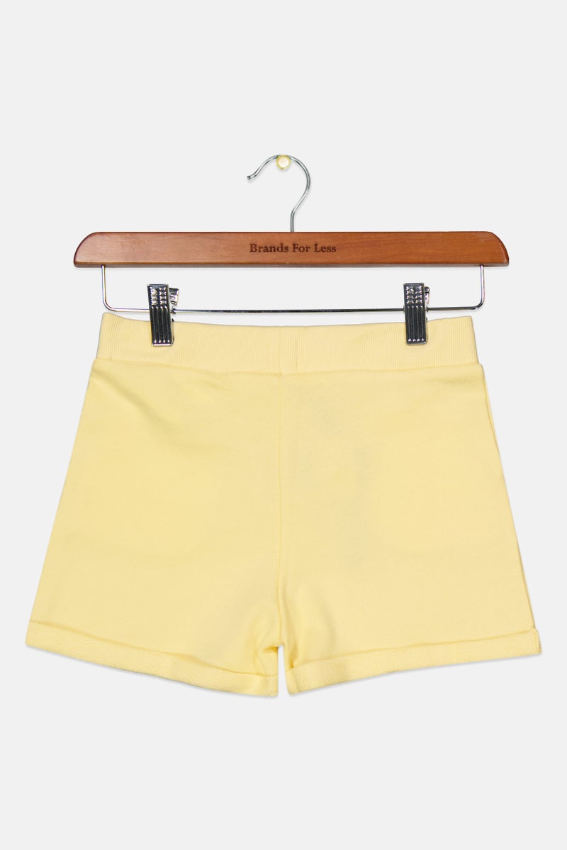 Kids Girl Brand Logo Short, Light Yellow