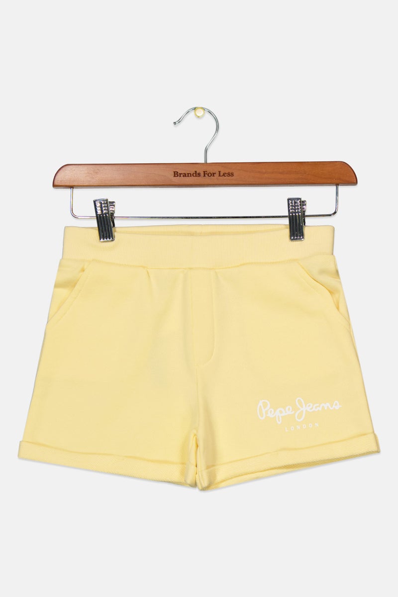 Kids Girl Brand Logo Short, Light Yellow