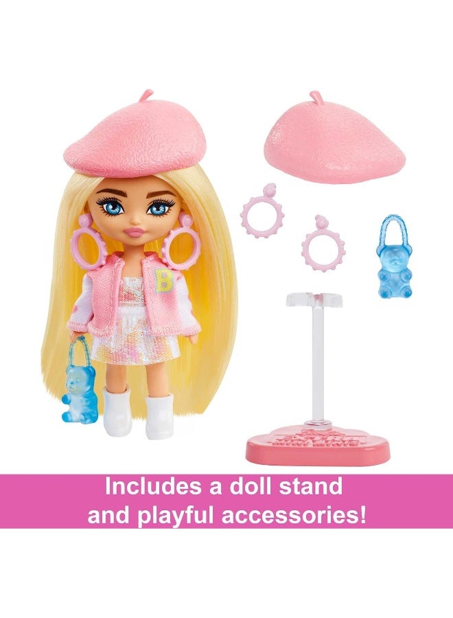 Barbie Extra Mini Minis Doll with Blond Hair, Accessories and Doll Stand, 3.25-inch Collectible