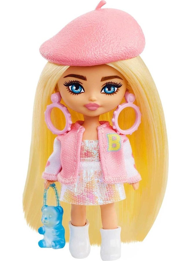 Barbie Extra Mini Minis Doll with Blond Hair, Accessories and Doll Stand, 3.25-inch Collectible