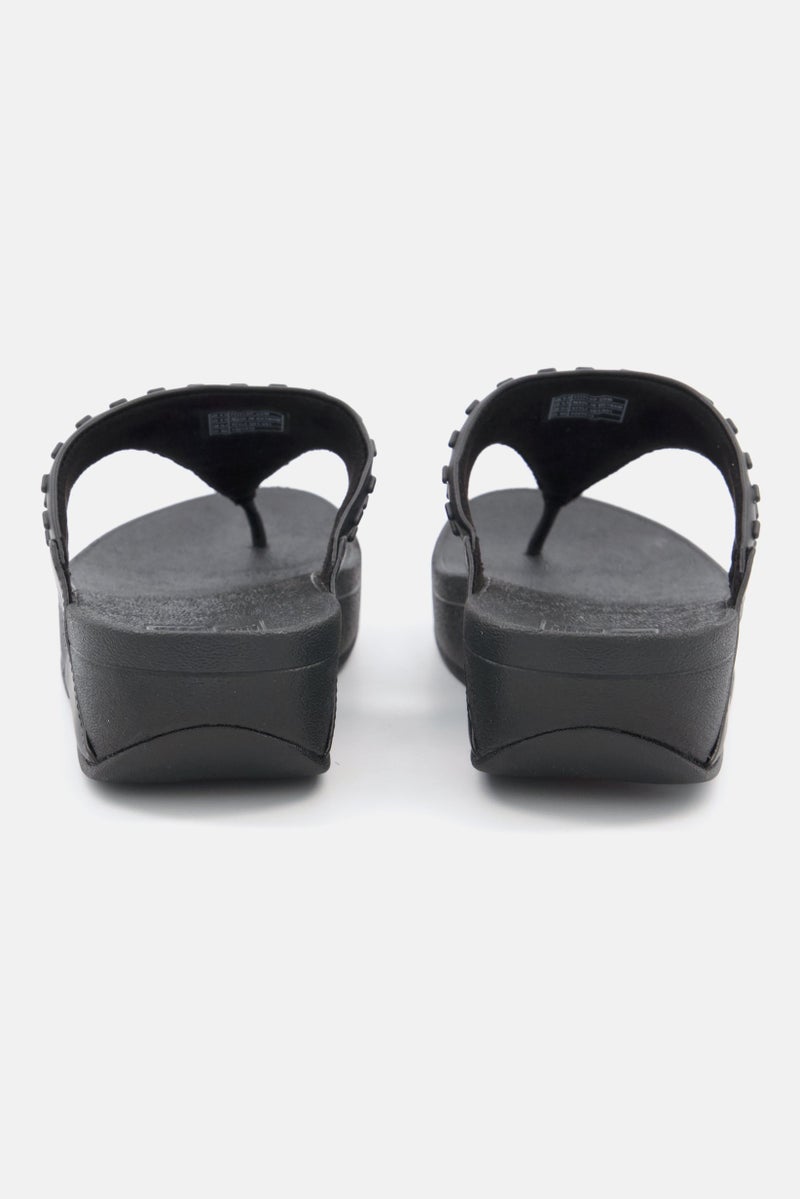 Women Lulu Rubber Stud Leather Toe Post Sandals, Black