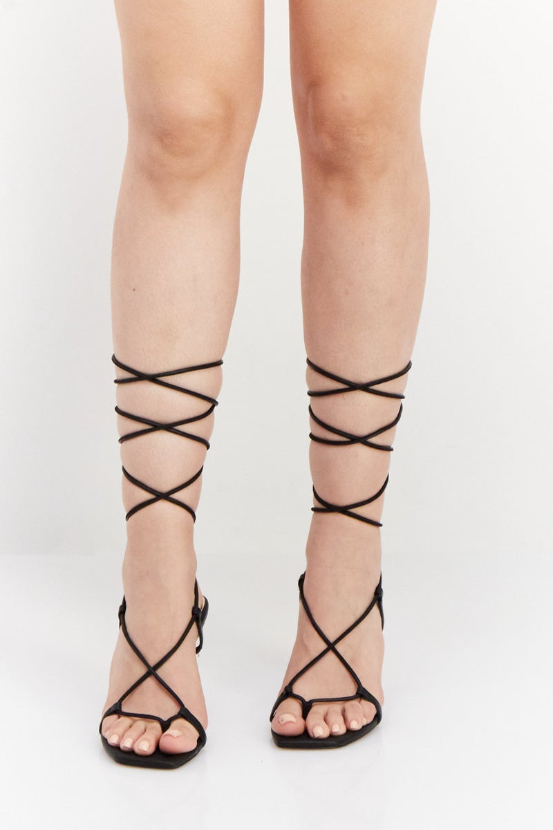 Women Belinda Tie Closure High Heel Sandals, Black