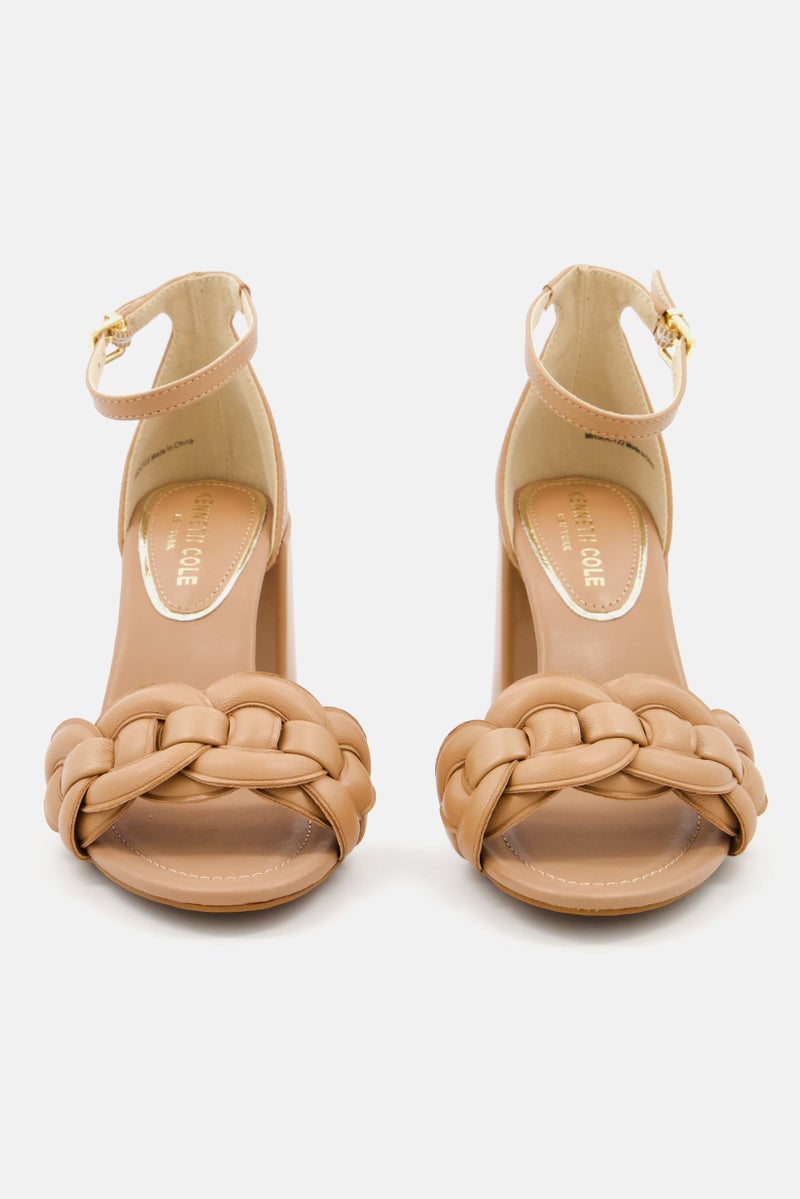 Women Luisa Woven Ankle Strap High Heel Sandals, Brown