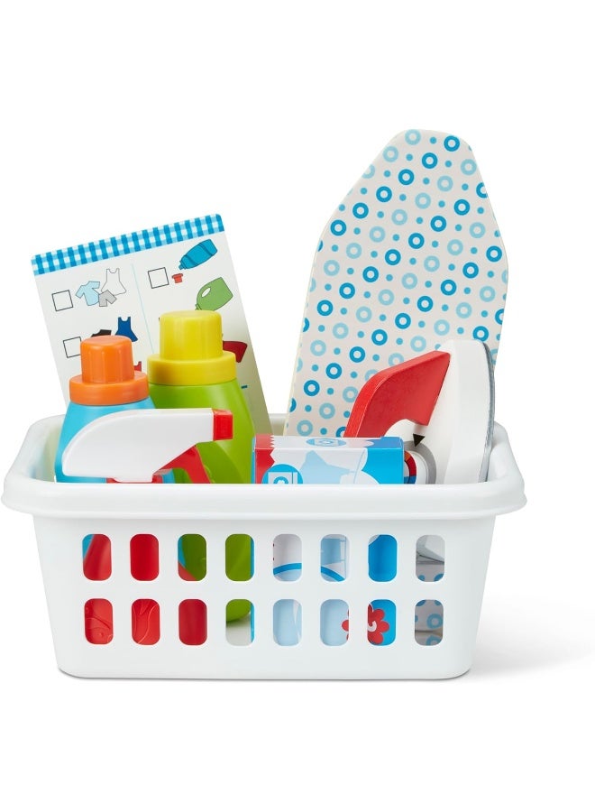 Melissa & Doug Laundry Basket Play Set With Wooden Iron, Ironing Board, And Accessories 14 Pcs