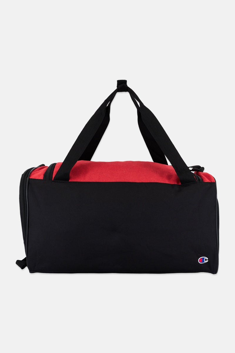 Men Brand Logo Duffle Sport Bag 24 H X 44 L X 24 W cm, Red/Black