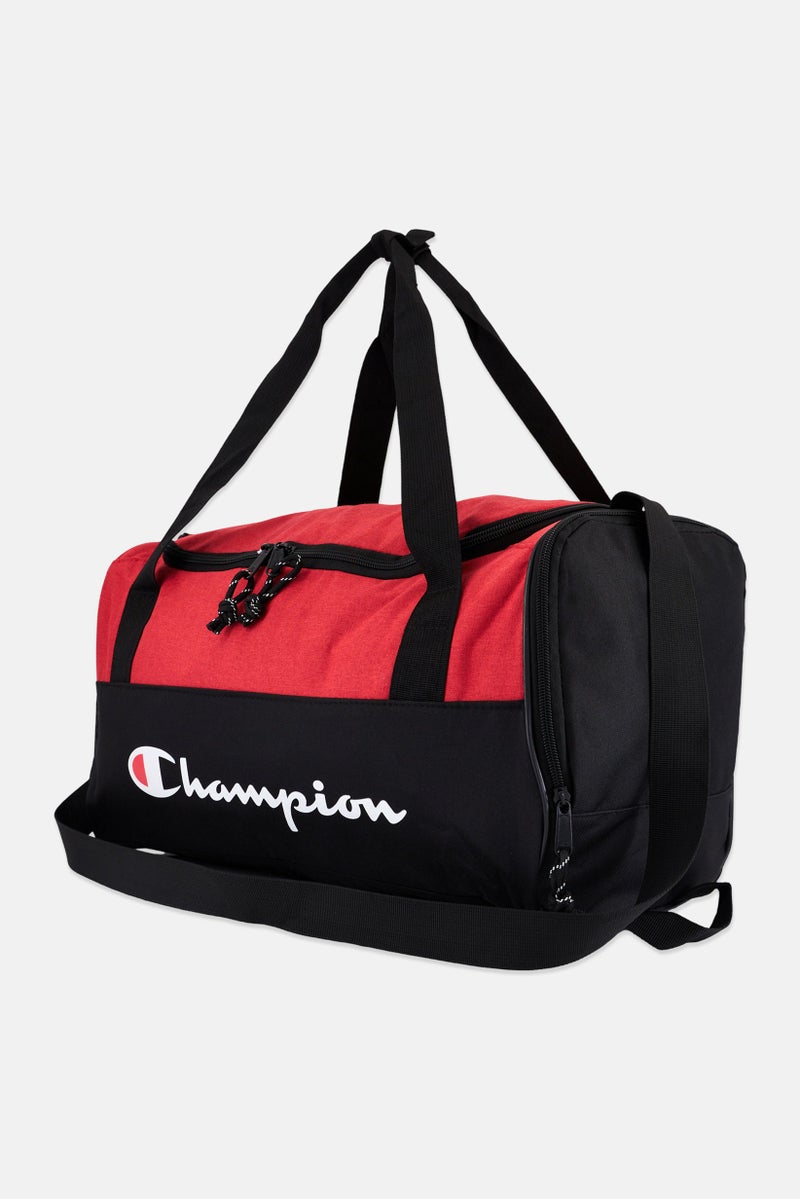 Men Brand Logo Duffle Sport Bag 24 H X 44 L X 24 W cm, Red/Black