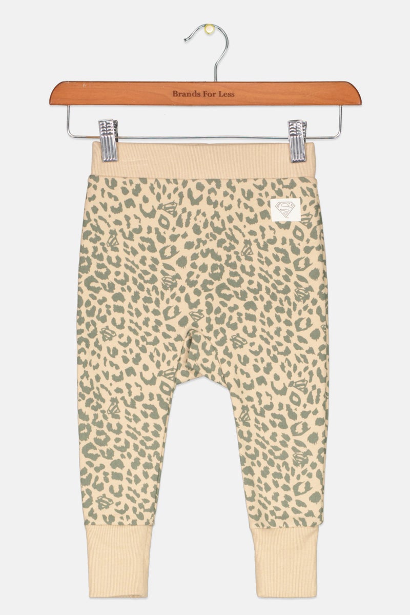 Toddlers Girl Animal Print Fleece Sweatpants, Sand Stone/Green