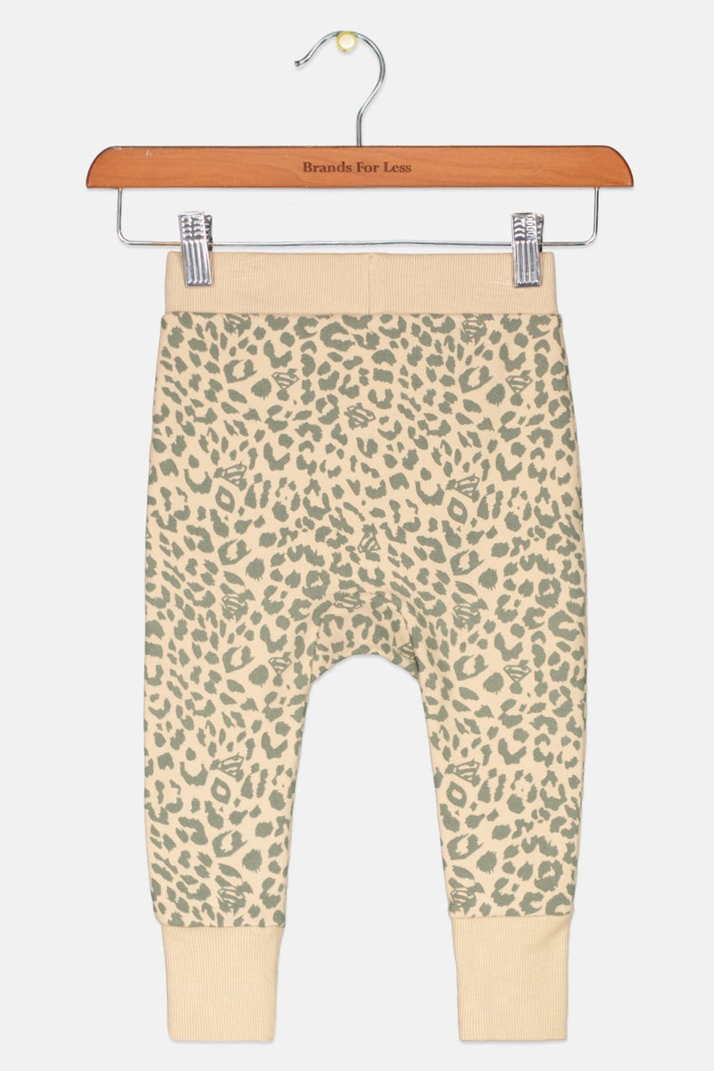 Toddlers Girl Animal Print Fleece Sweatpants, Sand Stone