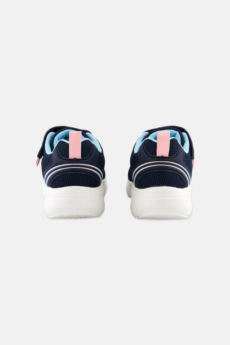 Kids Girl Brand Logo Velcro Shoes, Navy Blue