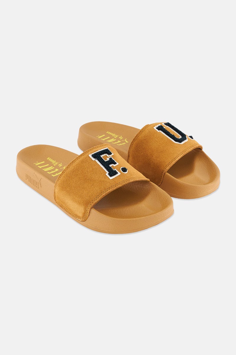 Kid Girl X Fenty Leadcat Fenty Slides Slippers, Golden Brown and Scarab