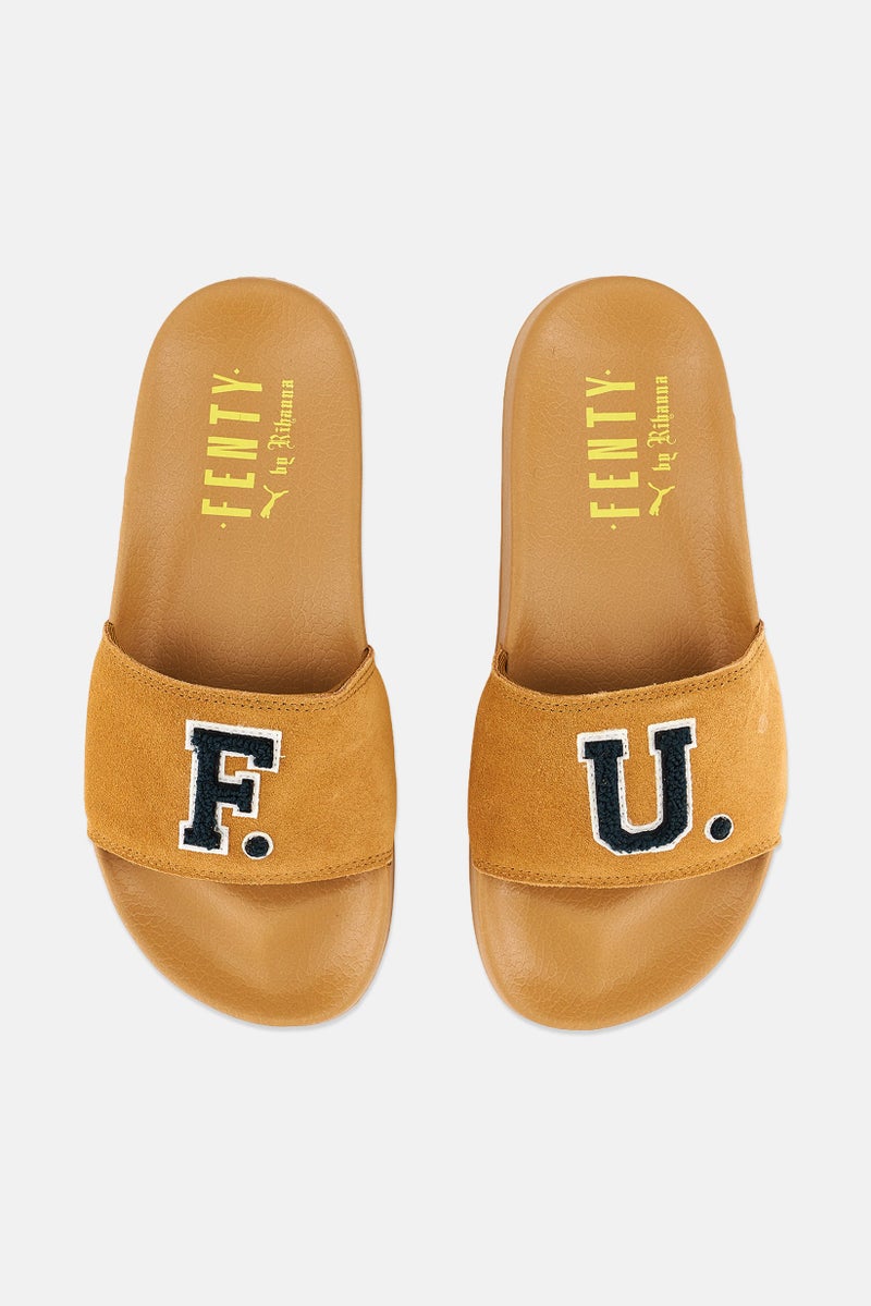 Kid Girl X Fenty Leadcat Fenty Slides Slippers, Golden Brown and Scarab