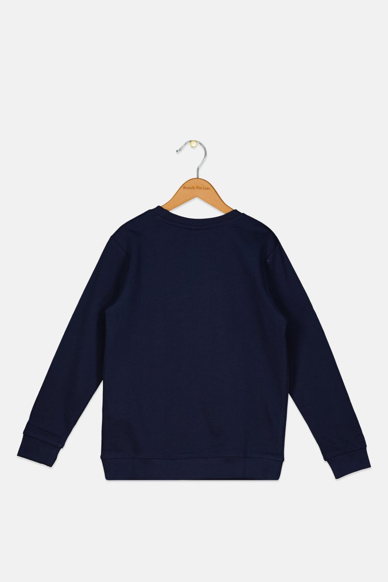 Kid Boy Crew Neck Brand Logo Sweatshirt, Navy