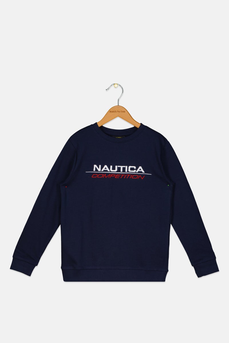 Kid Boy Crew Neck Brand Logo Sweatshirt, Navy