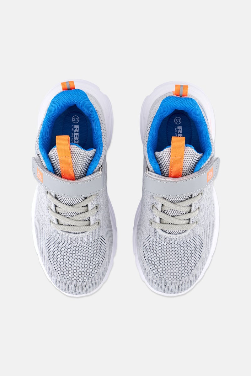 Kids Boy Velcro Shoes, Light Grey/Blue/Orange