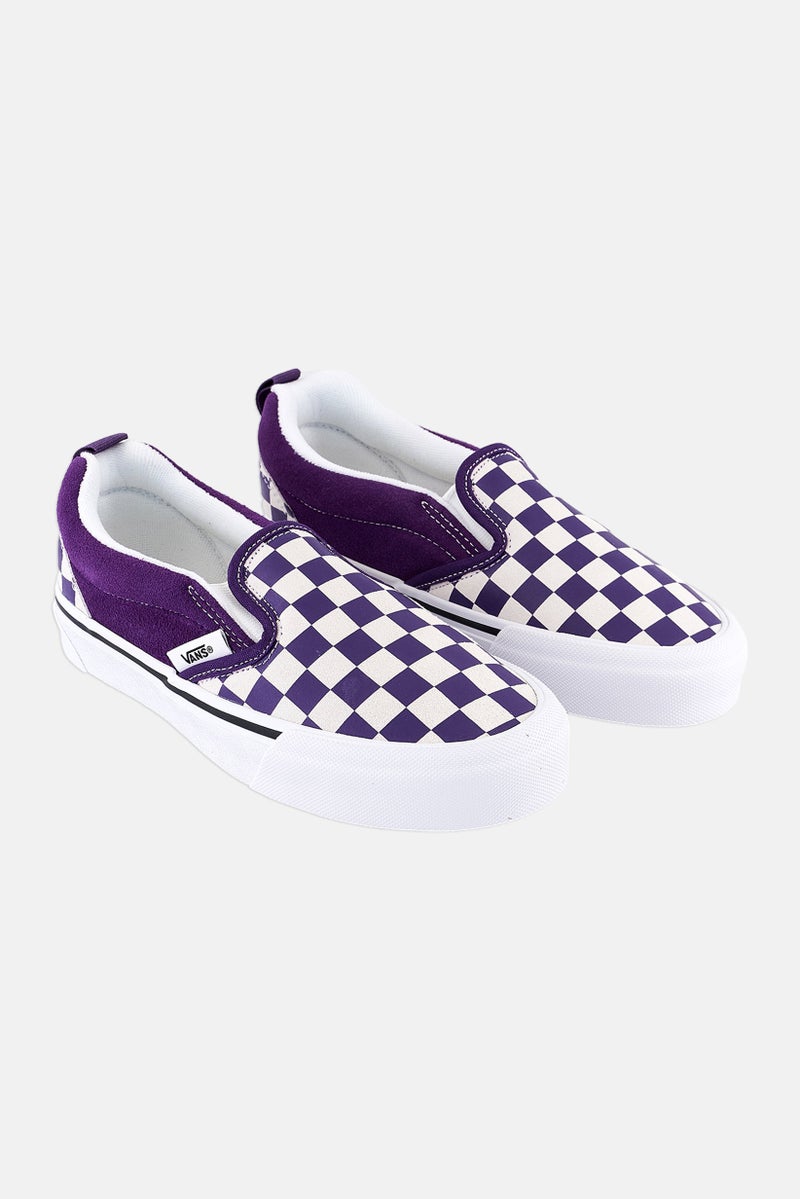 Kids Boy Knu Slip On Checkered Casual Shoes, Purple/White