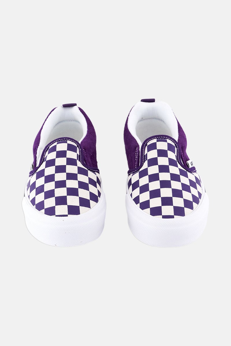 Kids Boy Knu Slip On Checkered Casual Shoes, Purple/White