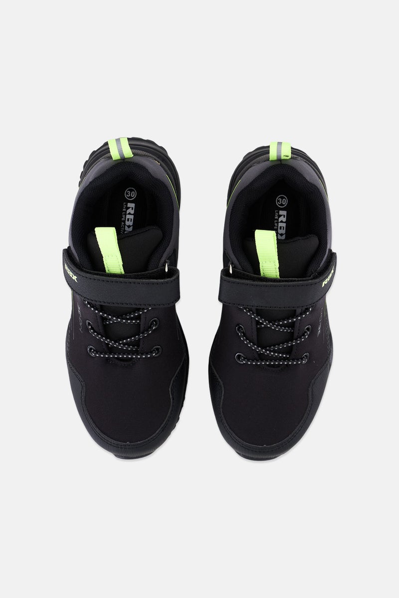 Kids Boy Velcro Closure Shoes, Black/Lime