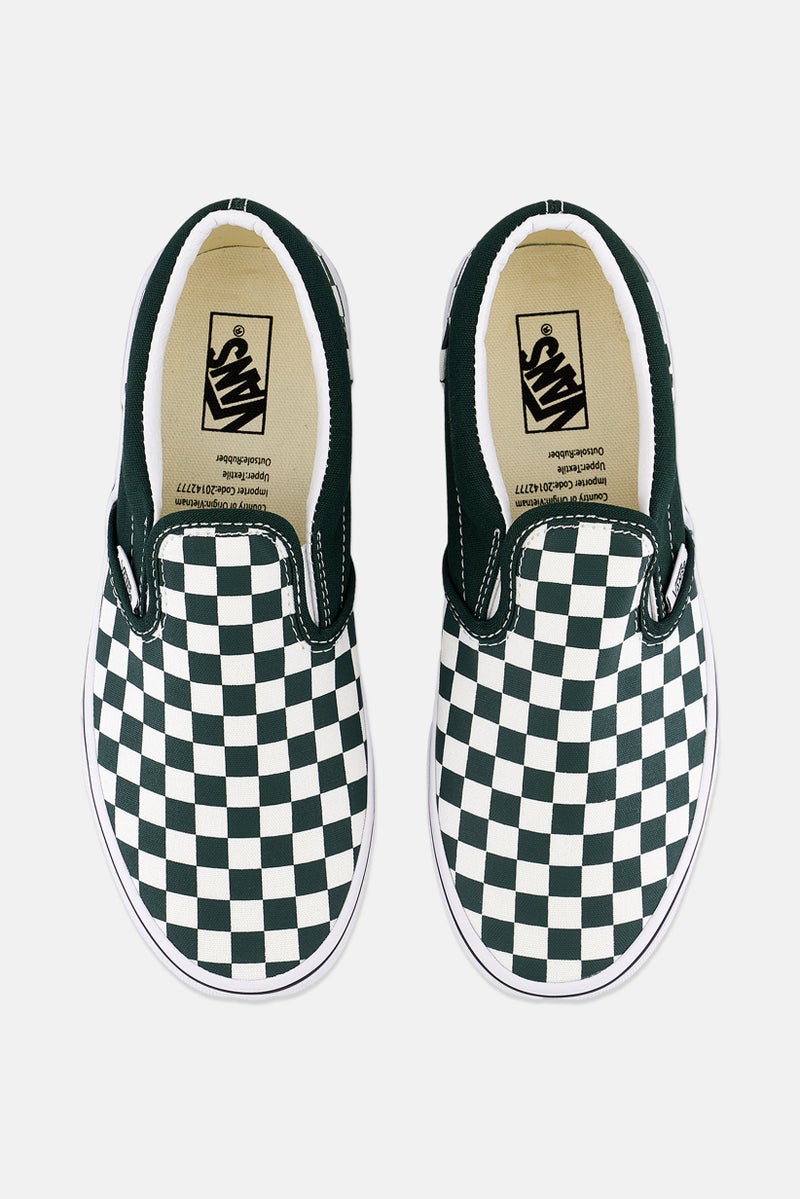 Kids Boy Checkered Slip On Shoes, Green/White