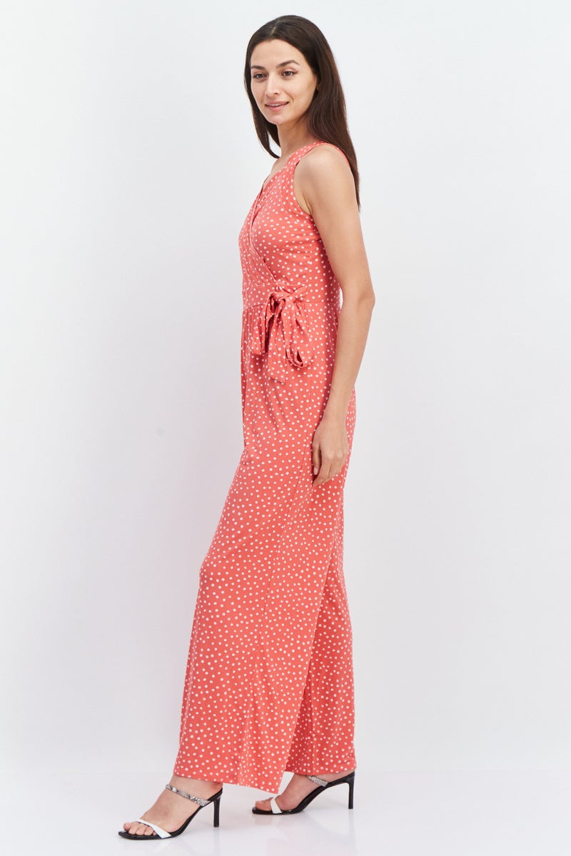 Women Polka Dots Sleeveless Jumpsuit, Pink