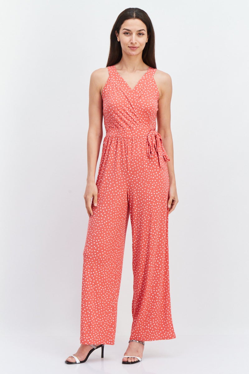 Women Polka Dots Sleeveless Jumpsuit, Pink