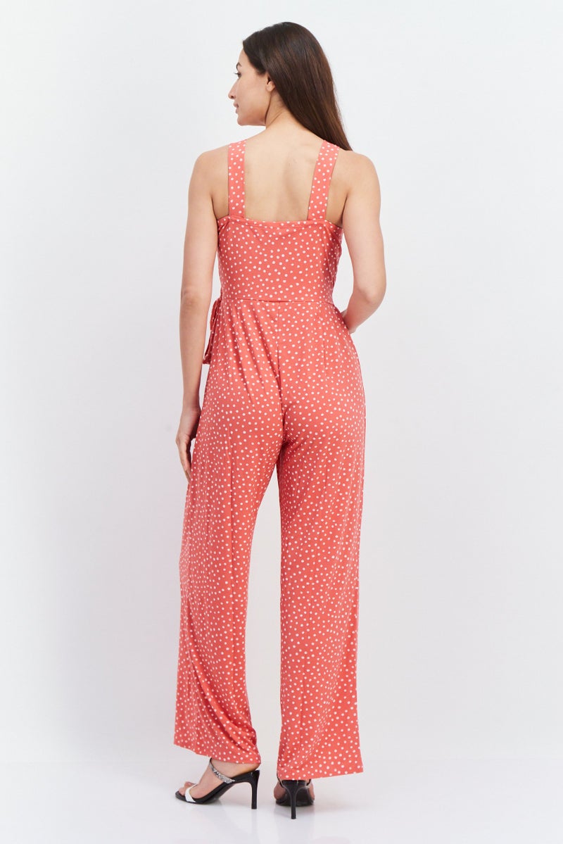 Women Polka Dots Sleeveless Jumpsuit, Pink