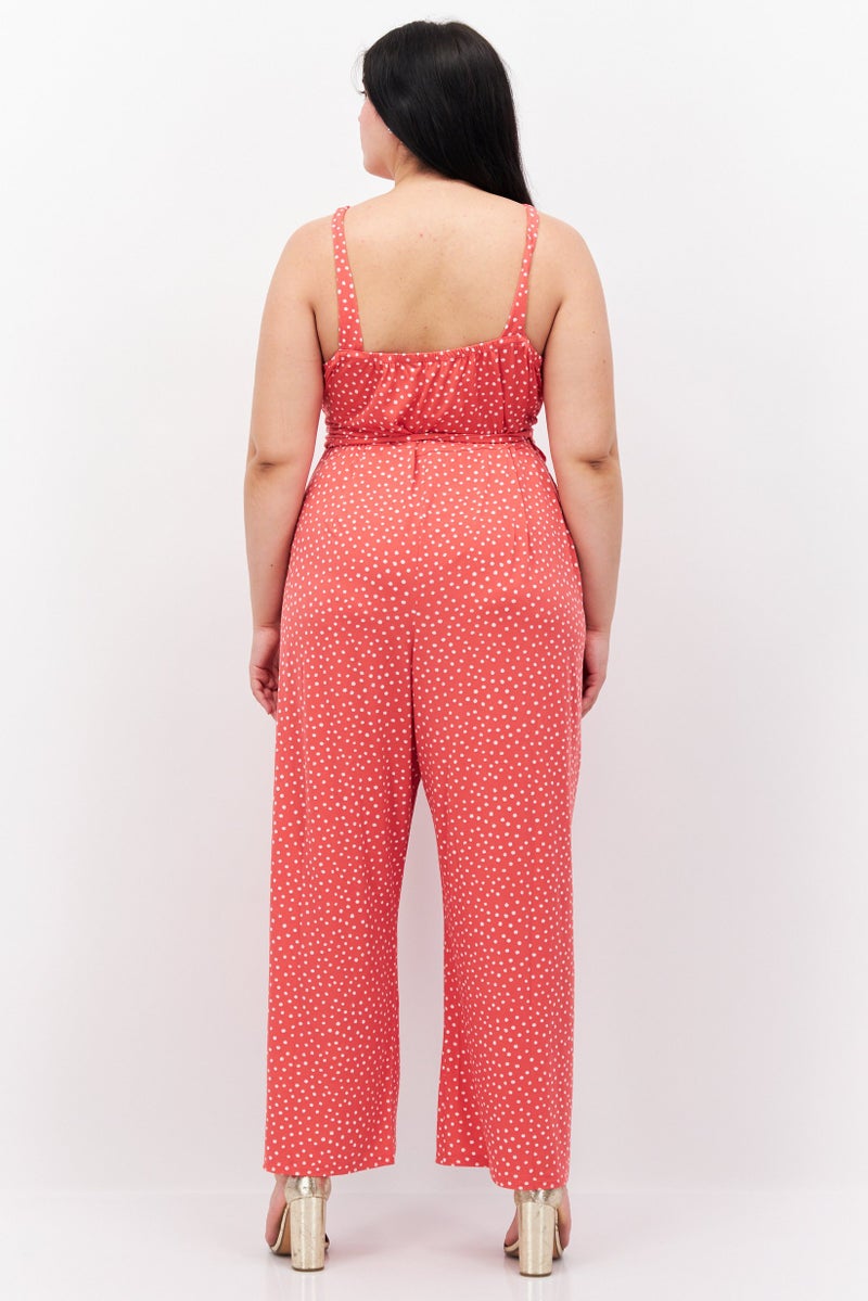 Women Plus Size Polka Dots Sleeveless Jumpsuits, Pink