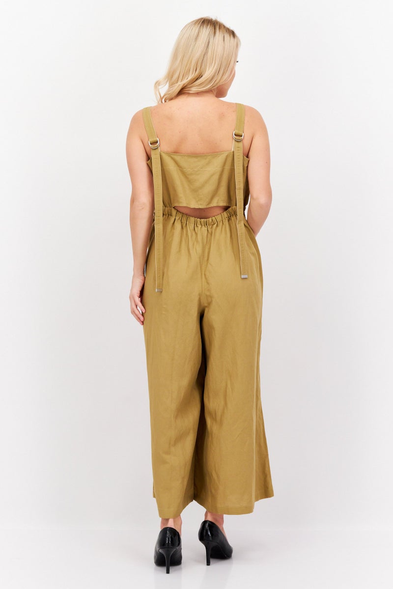 Women Plain Sleeveless Jumpsuit, Brown