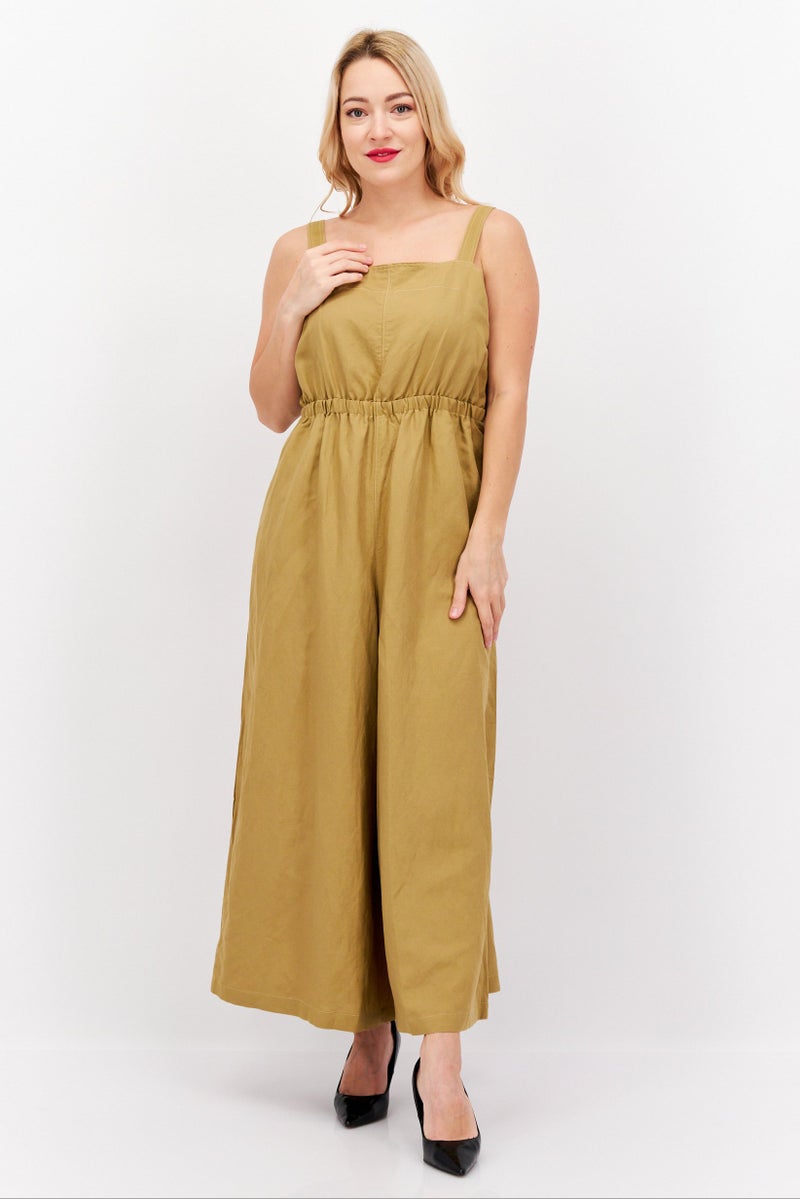 Women Plain Sleeveless Jumpsuit, Brown