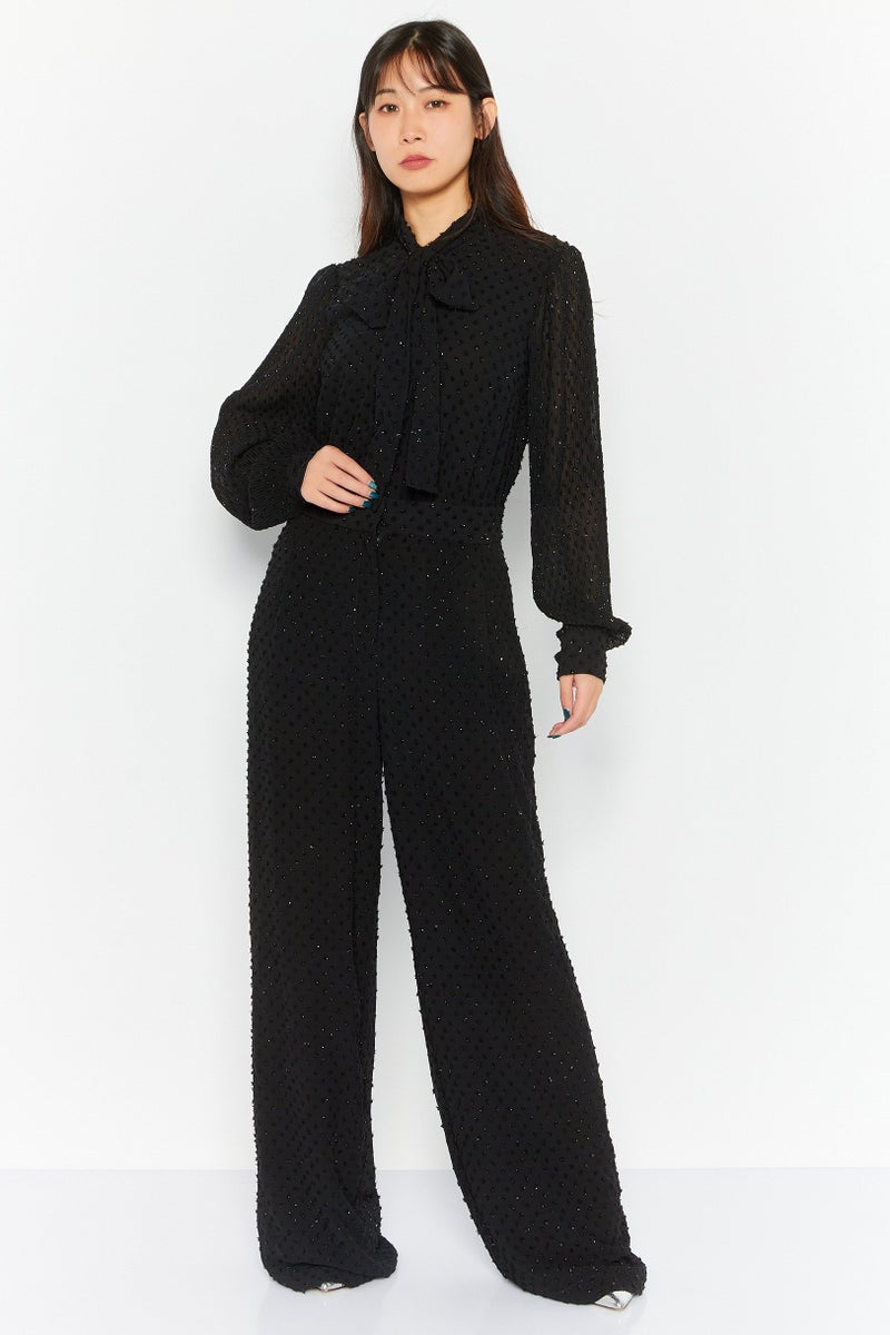 Women Textured Long Sleeve Jumpsuit, Black