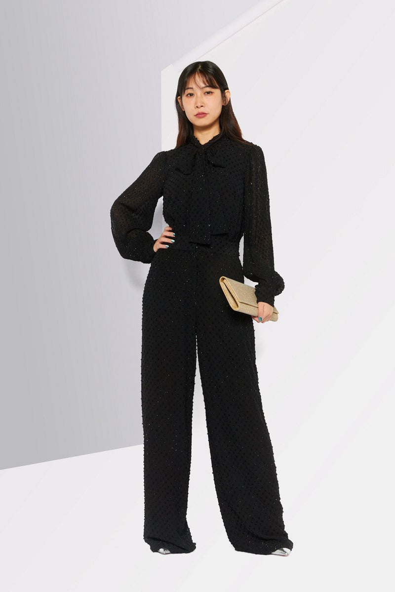 Women Textured Long Sleeve Jumpsuit, Black