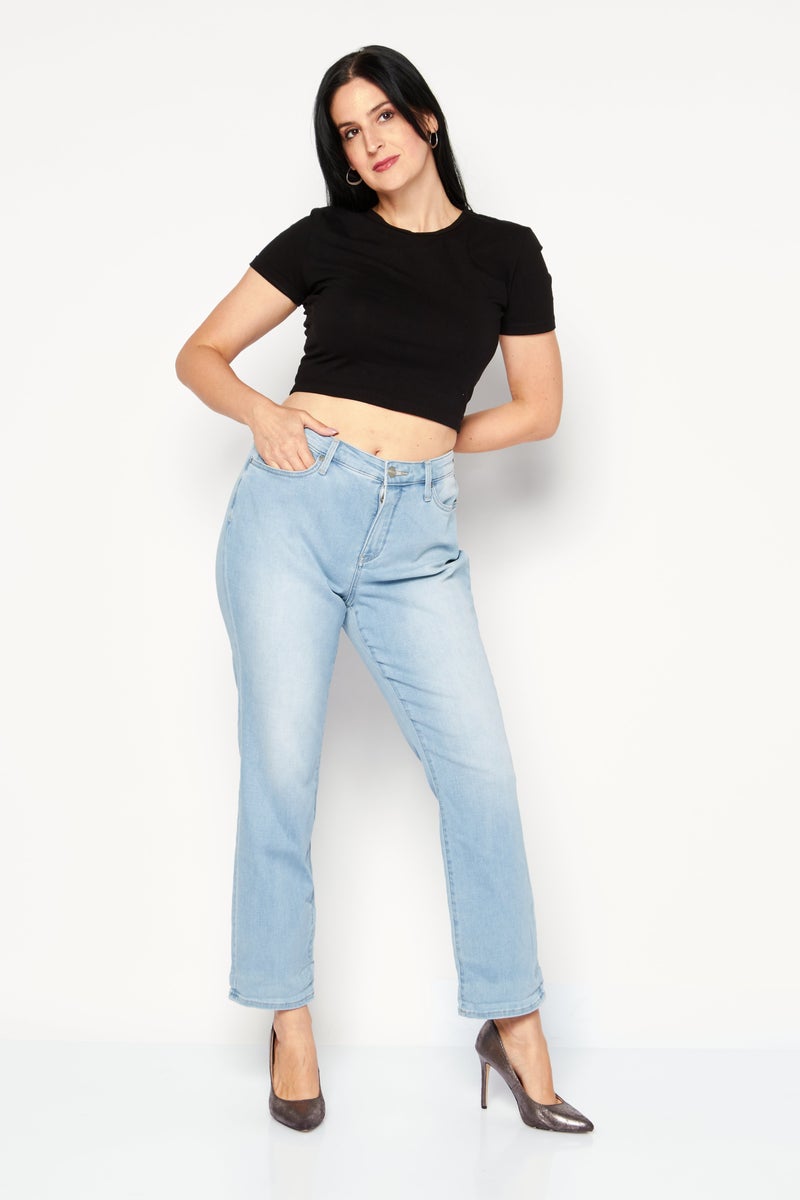 Women Sheri Slim Fit Ankle Cuff Stretchable Jeans, Light Wash Blue