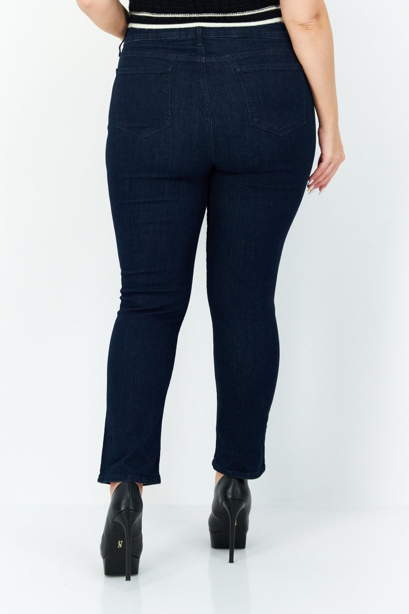 Women Petite Solid Stretchable Jeans, Dark Blue