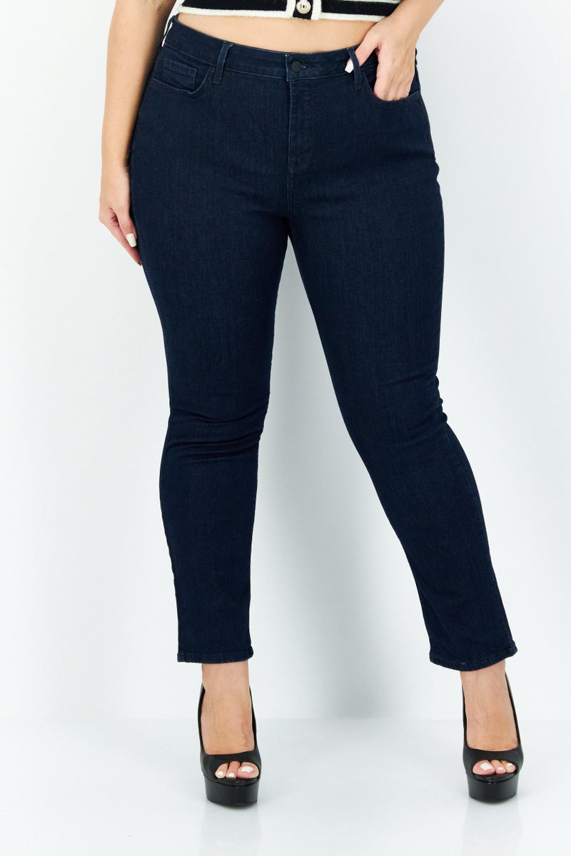 Women Petite Solid Stretchable Jeans, Dark Blue