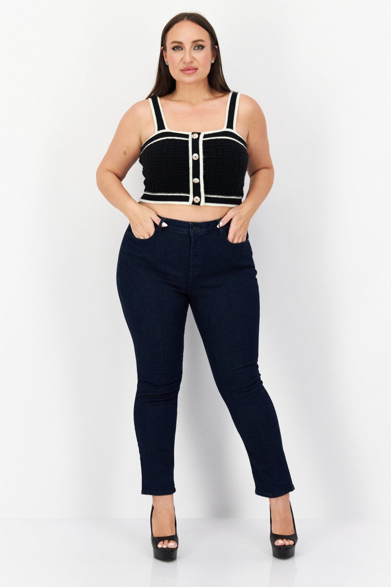 Women Petite Solid Stretchable Jeans, Dark Blue
