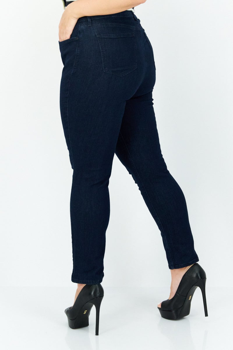 Women Petite Solid Stretchable Jeans, Dark Blue