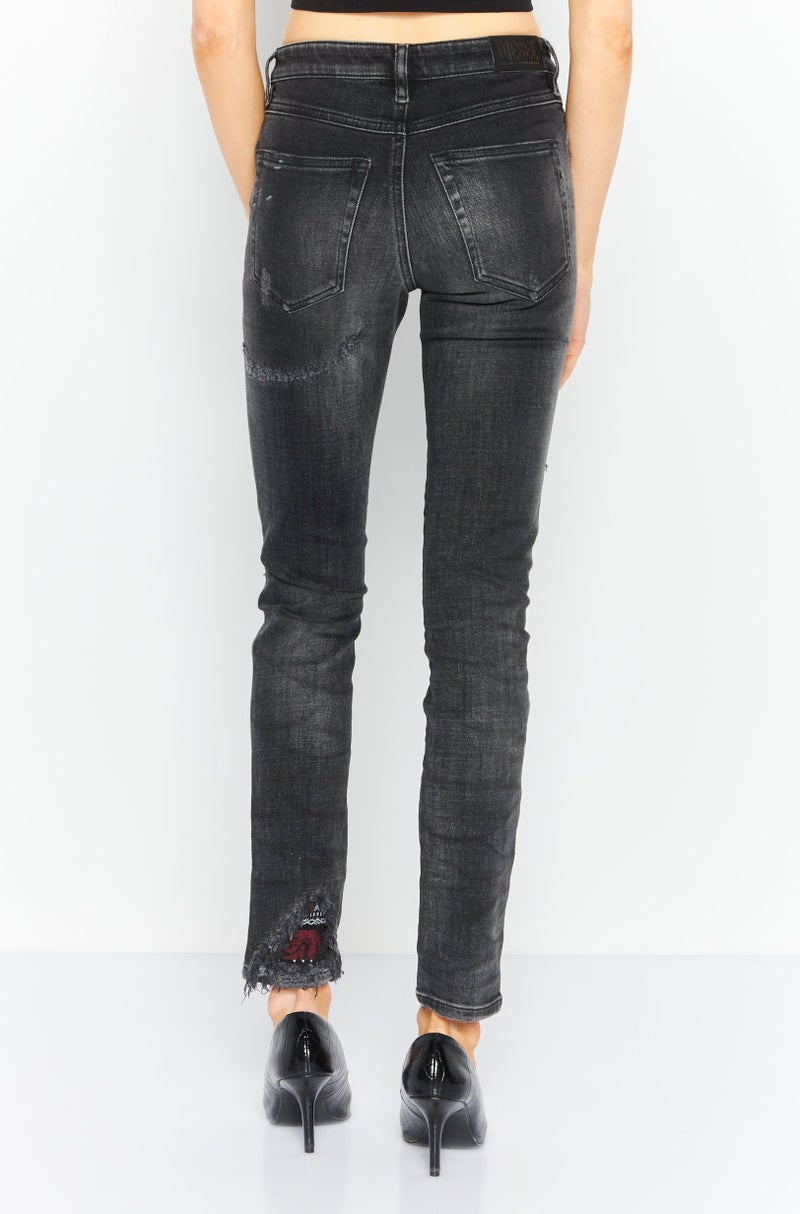 Women Slim Fit Washed Denim Jeans, Black