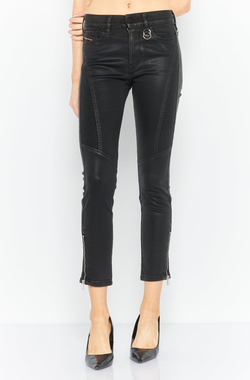 Women Slandy Biker Skinny Fit Plain Stretchable Jeans, Black