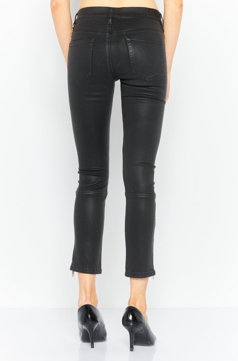 Women Slandy Biker Skinny Fit Plain Stretchable Jeans, Black